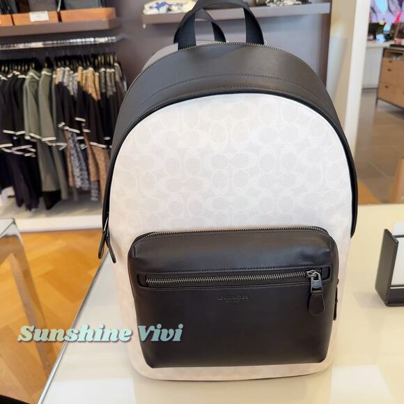 NWT Coach West Backpack In Signature Canvas Cv925 Gunmetal/Chalk/Black - Picture 1 of 10